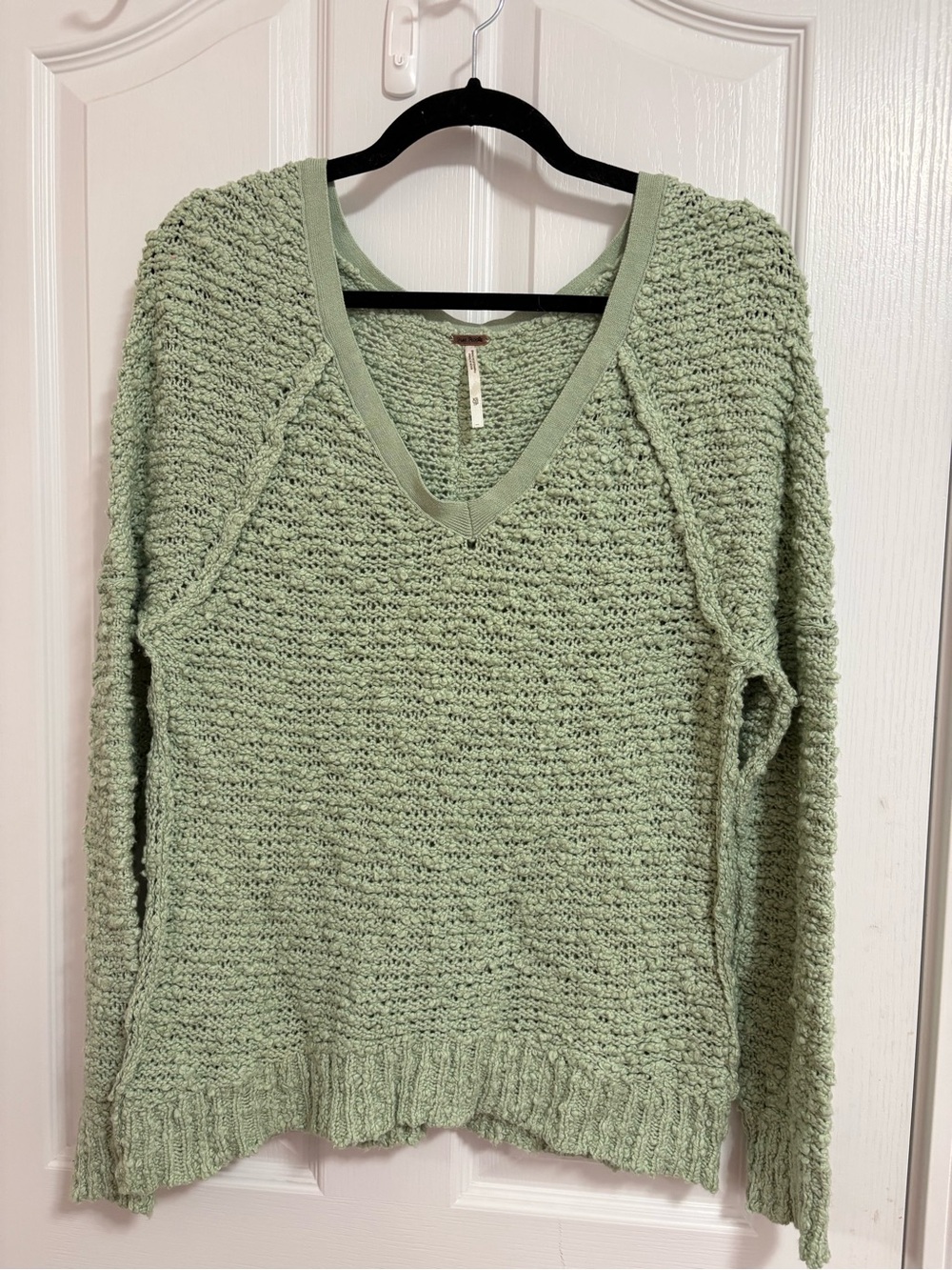 Free People Aqua V-Neck Textured Knit Sweater - Size extra small